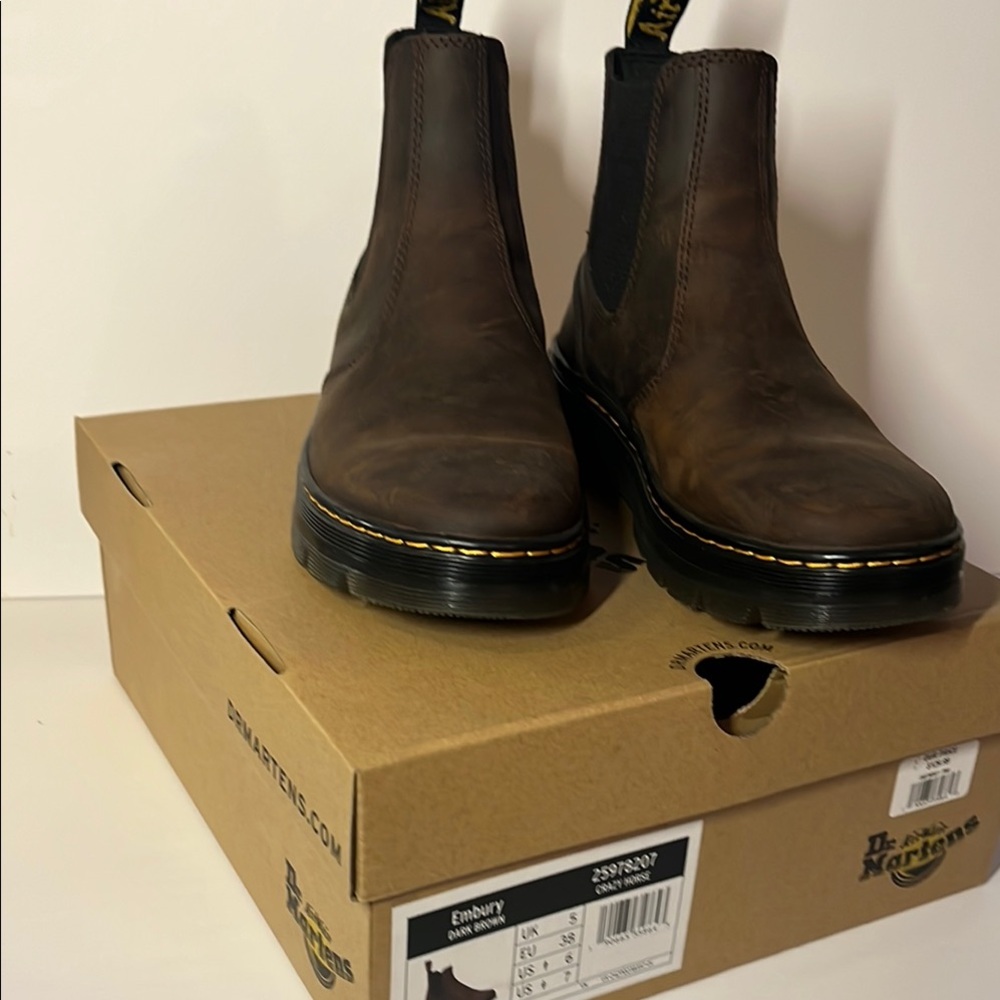 Dr. Martens Brown Ankle Boots with Elastic Panels